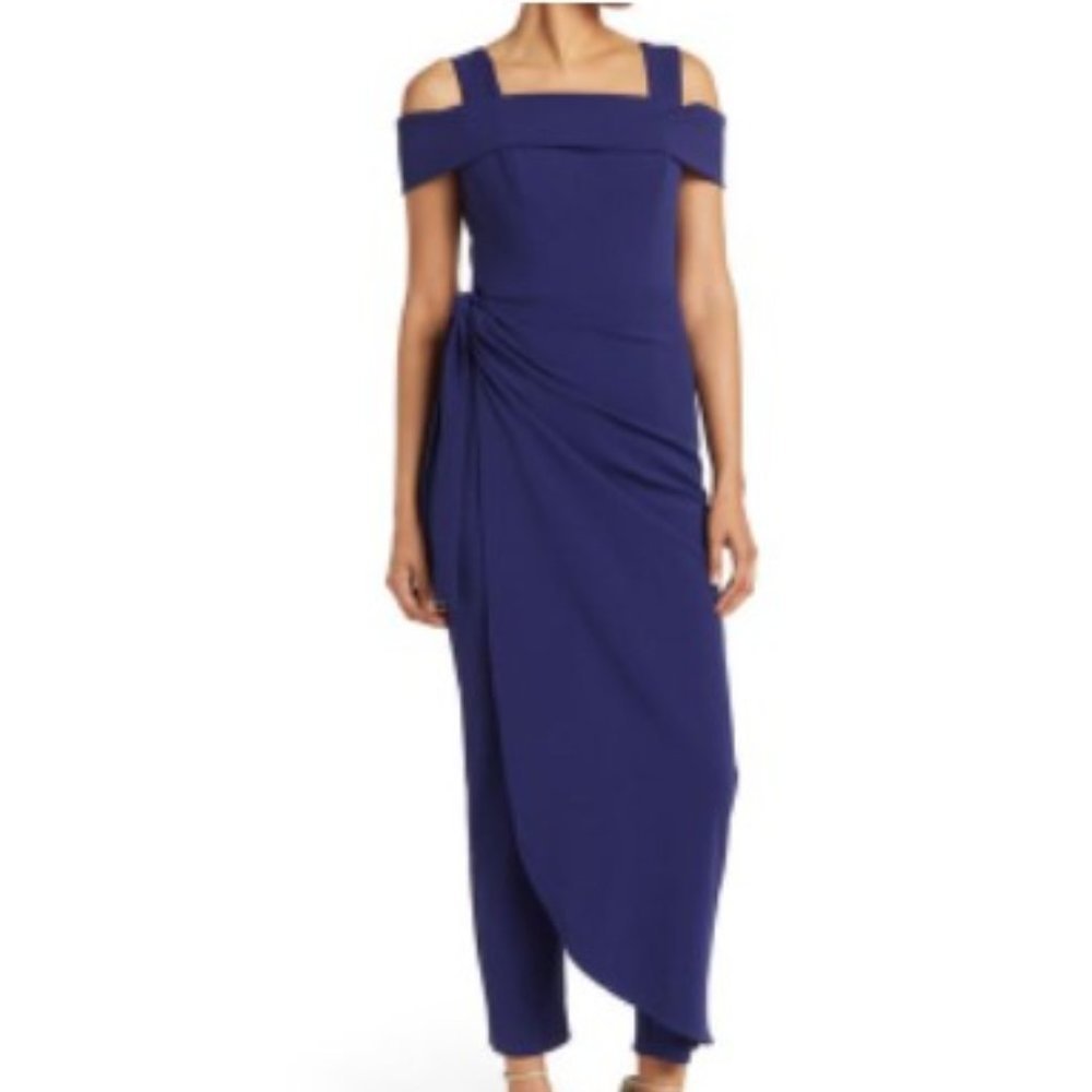 Marina Square Neck Off Shoulder Tie Side Faux Sarong Overlay Jumpsuit size 10